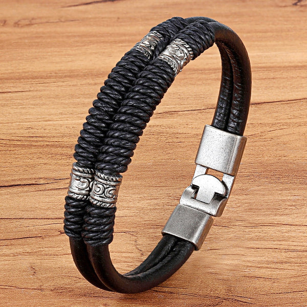 Double Layer Leather Bracelet For Men