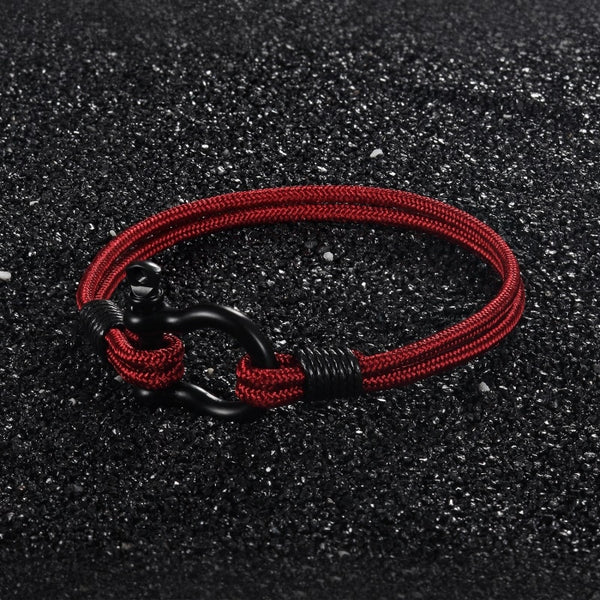 Red Rope DIY Black Stainless Steel Bracelet For Men